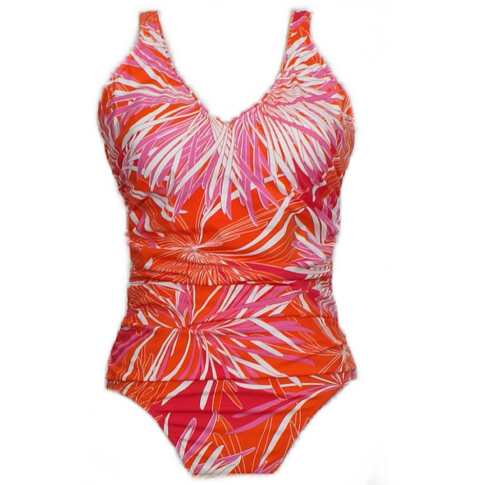 Printed V-Neck Ruched Tummy Control Swimsuit 20